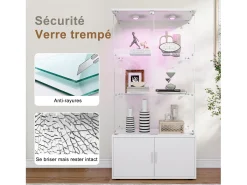 Vitrina de cristal con 3 estantes, armarios e iluminación LED - Diseño moderno, Blanco