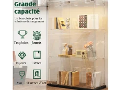 Vitrina de cristal con 4 estantes y puerta doble, vitrina para sala de estar