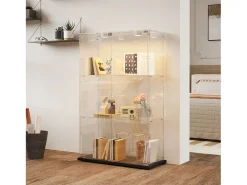 Vitrina de cristal con 4 estantes y puertas dobles – Muebles de salón elegantes