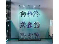 Vitrina de cristal con 4 estantes y puertas dobles – Muebles de salón elegantes