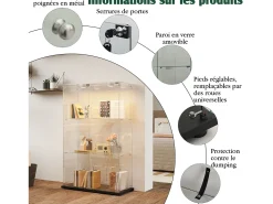 Vitrina de cristal con 4 estantes y puertas dobles – Muebles de salón elegantes