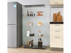 Vitrina de cristal con 4 estantes, 2 puertas y cerradura, 164 x 80 x 36 cm, color negro