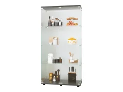 Vitrina de cristal con 4 estantes, 2 puertas y cerradura, 164 x 80 x 36 cm, color negro