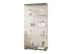 Vitrina de cristal con 4 estantes, 2 puertas y cerradura, 164 x 80 x 36 cm, color negro