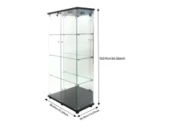 Vitrina de cristal con 4 estantes, vitrina de 2 puertas con luz y cerradura, color negro