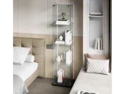 Vitrina de cristal con 5 estantes y puertas dobles para salón.