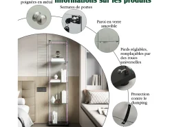 Vitrina de cristal con 5 estantes y puertas dobles para salón.