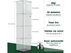 Vitrina de cristal con 5 estantes y puertas dobles para salón.