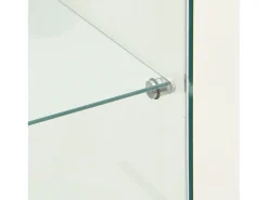 Vitrina de cristal con 1 puerta y cerradura, para salón, blanca con luz y espejo, 164x42,5x36,5 cm