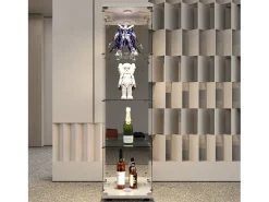 Vitrina de cristal con cerradura e iluminación LED - 4 estantes - 1 puerta - 36,5 x 42,5 x 164 cm - blanco