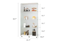 Vitrina de cristal con iluminación LED, Vitrina de cristal con cerradura, Armario de colección, 2 puertas, 4 estantes, 80 x 36 x 164 cm, Blanco