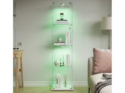 Vitrina de cristal con iluminación LED táctil, puertas y estantes con cerradura, 163 x 40 x 35 cm, blanca