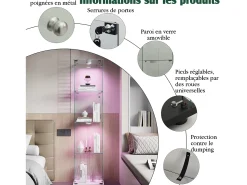 Vitrina de cristal con iluminación LED táctil, puertas y estantes con cerradura, 163 x 40 x 35 cm, blanca