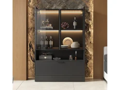 Vitrina de cristal con iluminación LED - Diseño desplegable - Vitrina para colecciones - 35 x 80 x 120 cm, Negra