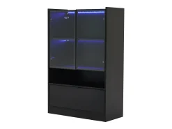Vitrina de cristal con iluminación LED - Diseño desplegable - Vitrina para colecciones - 35 x 80 x 120 cm, Negra