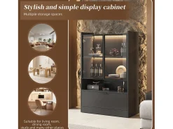 Vitrina de cristal con iluminación LED - Diseño desplegable - Vitrina para colecciones - 35 x 80 x 120 cm, Negra