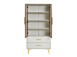 Vitrina de cristal con LED, 2 puertas, estantes regulables, MDF, blanco, (70x35x150 cm)