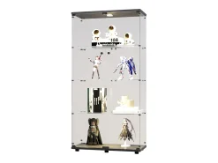 Vitrina de cristal con soporte, LED, 2 puertas con cerradura, 4 compartimentos, para colecciones y decoración
