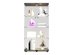 Vitrina de cristal con soporte, LED, 2 puertas con cerradura, 4 compartimentos, para colecciones y decoración