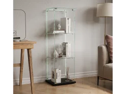 Vitrina de cristal de 3 estantes con iluminación LED - 123,3 x 39,8 x 35 cm - Vitrina estrecha - Negra