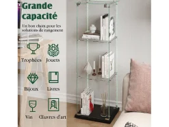 Vitrina de cristal de 3 estantes con iluminación LED - 123,3 x 39,8 x 35 cm - Vitrina estrecha - Negra