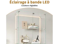 Vitrina de cristal de 5 estantes con iluminación LED personalizable – Base blanca