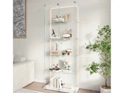 Vitrina de cristal de 5 estantes con iluminación LED personalizable – Base blanca