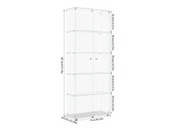 Vitrina de cristal de 5 estantes con iluminación LED personalizable – Base blanca