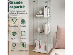 Vitrina de cristal de 3 estantes con iluminación LED - 123,3 x 39,8 x 35 cm - Vitrina estrecha - Blanco