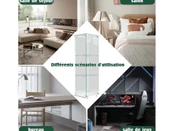 Vitrina de cristal de 3 estantes con iluminación LED - 123,3 x 39,8 x 35 cm - Vitrina estrecha - Blanco