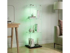 Vitrina de cristal de 3 estantes con iluminación táctil - 123,3 x 39,8 x 35 cm - Vitrina estrecha - Negra