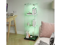 Vitrina de cristal de 3 estantes con iluminación táctil - 123,3 x 39,8 x 35 cm - Vitrina estrecha - Negra