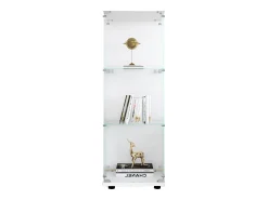 Vitrina de cristal de 3 estantes con puerta, estantería independiente para sala de estar, dormitorio y oficina, 42 x 36 x 125 cm, color blanco