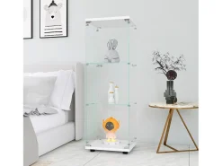 Vitrina de cristal de 3 estantes con puerta, estantería independiente para sala de estar, dormitorio y oficina, 42 x 36 x 125 cm, color blanco