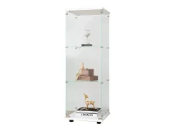 Vitrina de cristal de 3 estantes con puerta, estantería independiente para sala de estar, dormitorio y oficina, 42 x 36 x 125 cm, color blanco