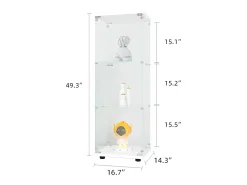 Vitrina de cristal de 3 estantes con puerta, estantería independiente para sala de estar, dormitorio y oficina, 42 x 36 x 125 cm, color blanco