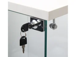 Vitrina de cristal de 3 estantes con puerta, estantería independiente para sala de estar, dormitorio y oficina, 42 x 36 x 125 cm, color blanco