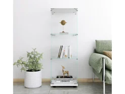 Vitrina de cristal de 3 estantes con puerta, estantería independiente para sala de estar, dormitorio y oficina, 42 x 36 x 125 cm, color blanco
