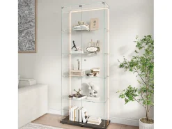 Vitrina de cristal de 5 estantes con iluminación LED personalizable – Base negra