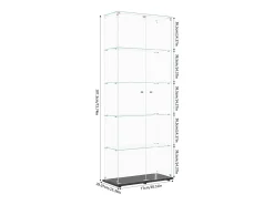 Vitrina de cristal de 5 estantes con iluminación LED personalizable – Base negra