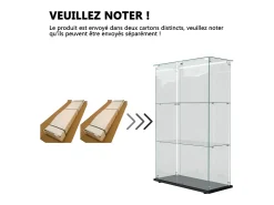 Vitrina de cristal independiente - Vitrina independiente con iluminación LED - 3 estantes - 2 puertas y cerradura - Negra