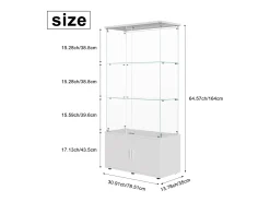 Vitrina de cristal, Vitrina de varios niveles, Vitrina de cristal con cerradura, Vitrina con iluminación LED, 78,51×35×164 cm, Blanco