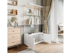 Vitrina de cristal, Vitrina de varios niveles, Vitrina de cristal con cerradura, Vitrina con iluminación LED, 78,51×35×164 cm, Blanco