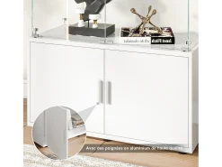 Vitrina de cristal, Vitrina de varios niveles, Vitrina de cristal con cerradura, Vitrina con iluminación LED, 78,51×35×164 cm, Blanco