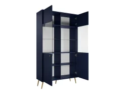 Vitrina de diseño AZURÉA – 2 puertas acristaladas LED – Azul profundo – 106x191x41 cm