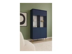 Vitrina de diseño AZURÉA – 2 puertas acristaladas LED – Azul profundo – 106x191x41 cm