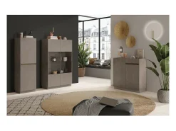 Vitrina de diseño con 2 puertas, colección DOMI, gris antracita/roble oscuro
