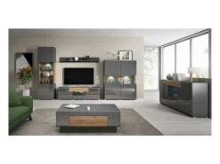Vitrina de dos puertas colección OHIO. Color gris antracita y roble.