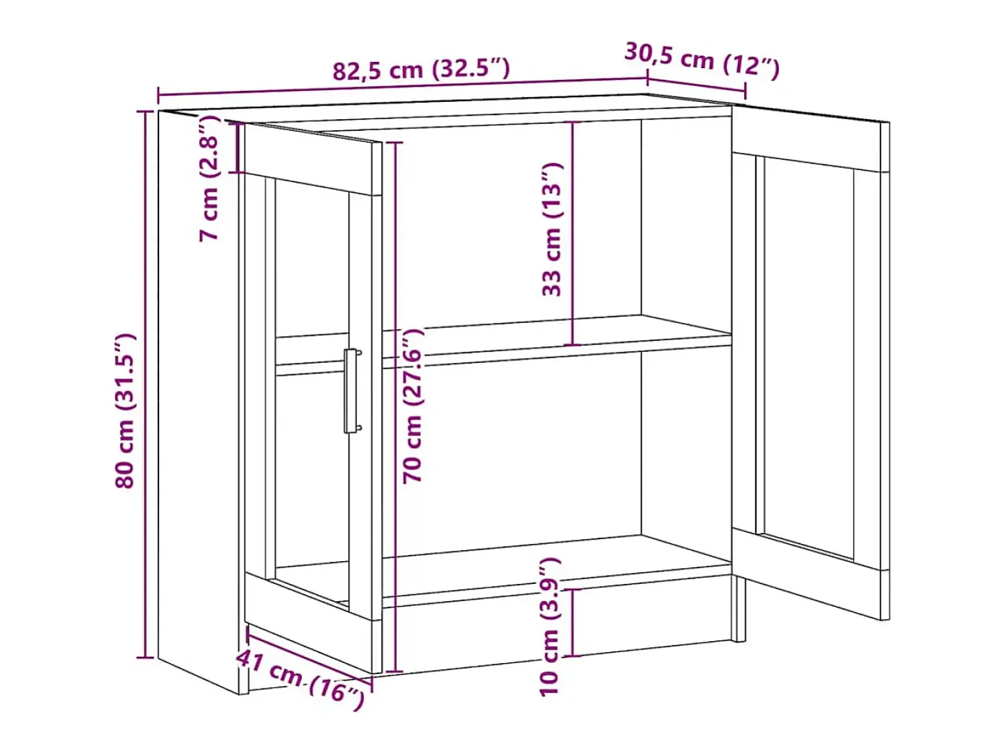 Vitrina de madera contrachapada negro 82,5x30,5x80 cm