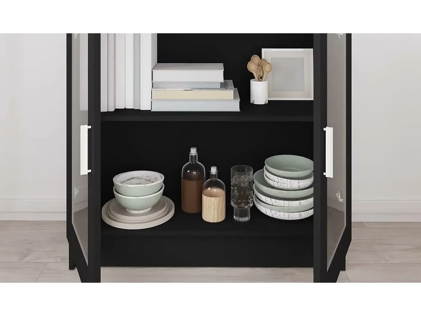 Vitrina de madera contrachapada negro 82,5x30,5x80 cm